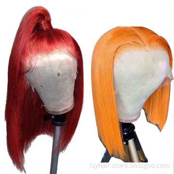 13x4 Short Bob Lace Front Human Hair Wigs Colored Virgin Hair Wigs Pre Plucked 613 Blonde Red Pink Blue Orange Yellow Hair Wigs